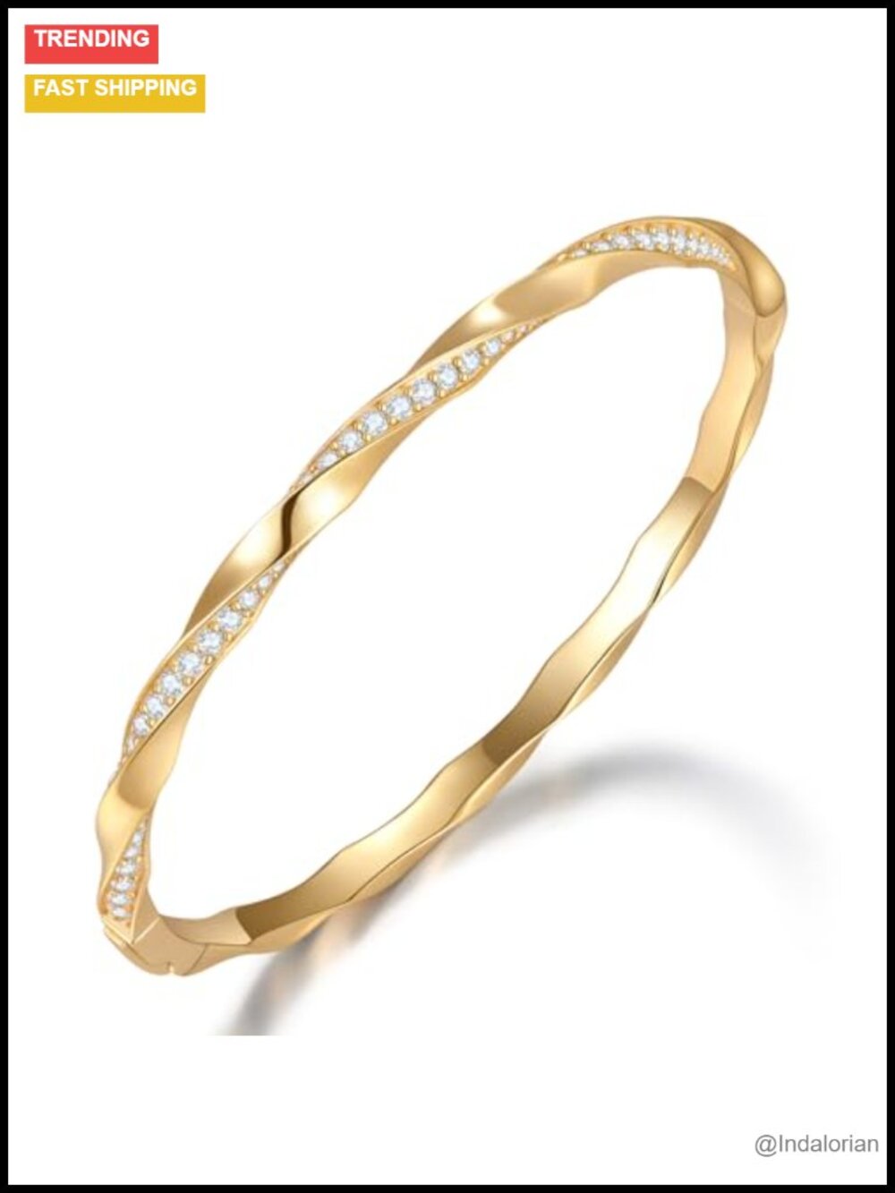 14K Gold Plated Brass Moissanite Bangle Bracelets for Women Stackable